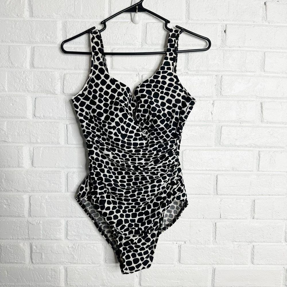 Miraclesuit Swimsuit Black and White Polka Dot Animal Print size 12